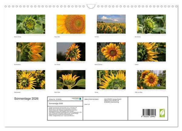 Produktbild: Sonnentage 2026 (Wandkalender 2026 DIN A3 quer), CALVENDO Monatskalender