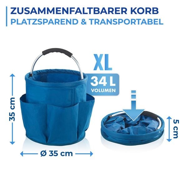 Produktbild: Universal Reinigungs Caddy Mod. Herkules 34 l, Blau, mit 5 Au&szlig;entaschen f&uuml;r Schw&auml;mme und T&uuml;cher