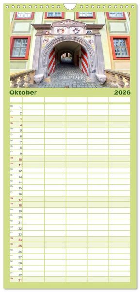 Produktbild: Familienplaner 2026 - Moritzburg, Weesenstein, Muskau - Drei sch&ouml;ne s&auml;chsische Schl&ouml;sser mit 5 Spalten (Wandkalender, 21 x 45 cm) CALVENDO