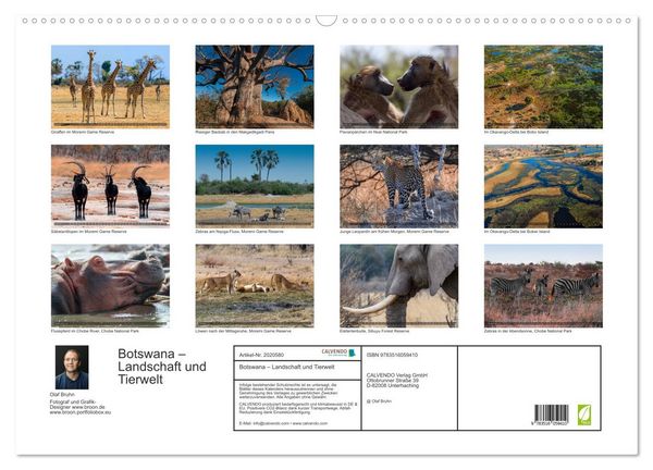 Produktbild: Botswana &ndash; Landschaft und Tierwelt (Wandkalender 2026 DIN A2 quer), CALVENDO Monatskalender