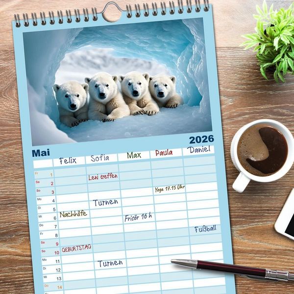Produktbild: Familienplaner 2026 - Im magischen Land der Eisb&auml;ren mit 5 Spalten (Wandkalender, 21 x 45 cm) CALVENDO