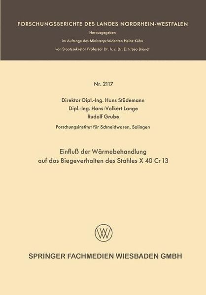 Produktbild: Einflu&szlig; der W&auml;rmebehandlung auf das Biegeverhalten des Stahles X 40 Cr 13