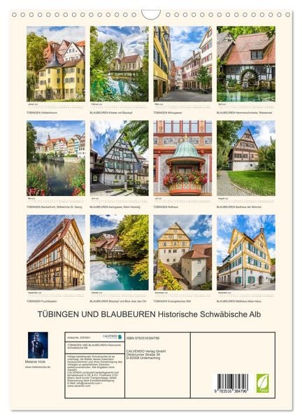Produktbild: T&Uuml;BINGEN UND BLAUBEUREN Historische Schw&auml;bische Alb (Wandkalender 2026 DIN A3 hoch), CALVENDO Monatskalender