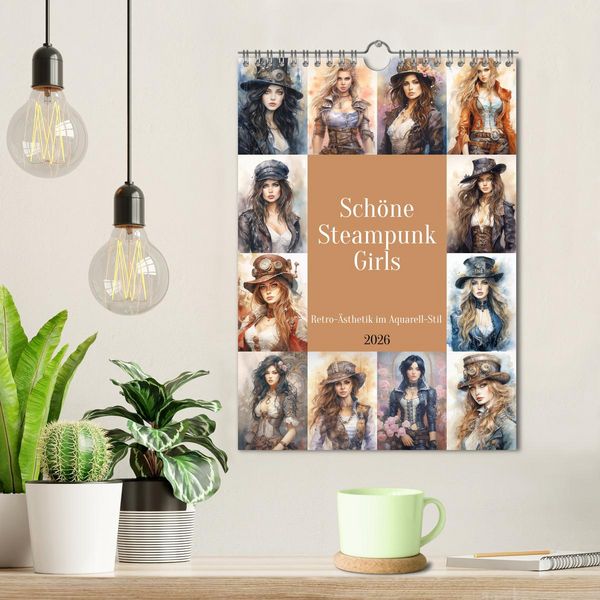 Produktbild: Sch&ouml;ne Steampunk Girls. Retro-&Auml;sthetik im Aquarell-Stil (Wandkalender 2026 DIN A4 hoch), CALVENDO Monatskalender