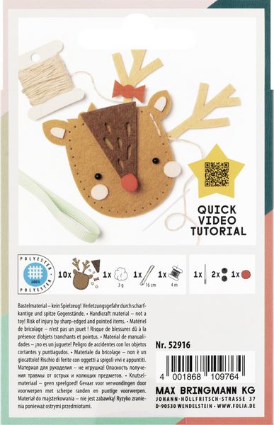 Produktbild: FOLIA Bastelartikel Mini Filzinies RENTIER, 17-teilig