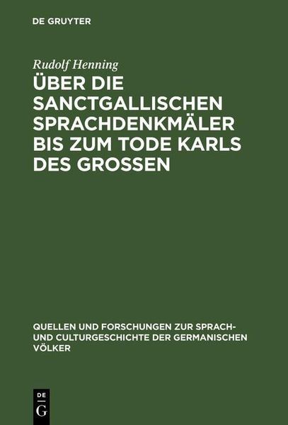 Produktbild: &Uuml;ber die Sanctgallischen Sprachdenkm&auml;ler bis zum Tode Karls des Grossen