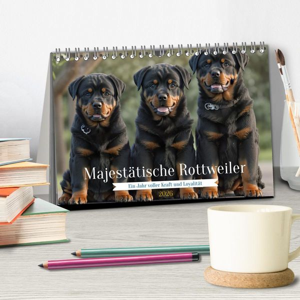 Produktbild: Majest&auml;tische Rottweiler: Ein Jahr voller Kraft und Loyalit&auml;t (Tischkalender 2026 DIN A5 quer), CALVENDO Monatskalender