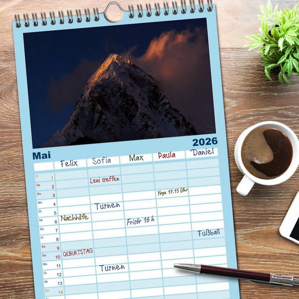 Produktbild: Familienplaner 2026 - Himalaya - Tr&auml;ume mit 5 Spalten (Wandkalender, 21 x 45 cm) CALVENDO