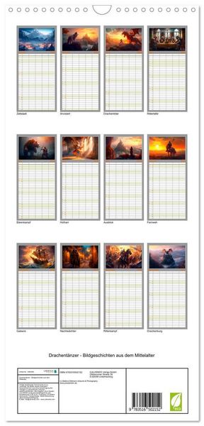 Produktbild: Familienplaner 2026 - Drachent&auml;nzer - Bildgeschichten aus dem Mittelalter mit 5 Spalten (Wandkalender, 21 x 45 cm) CALVENDO