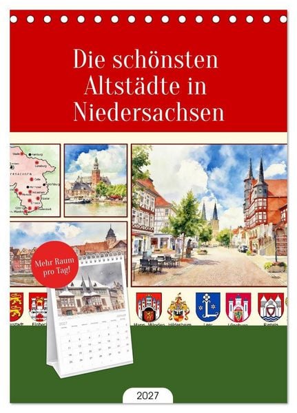 Produktbild: Tischplaner 2027 - Die sch&ouml;nsten Altst&auml;dte in Niedersachsen (A5 Tischkalender zum Aufstellen) CALVENDO