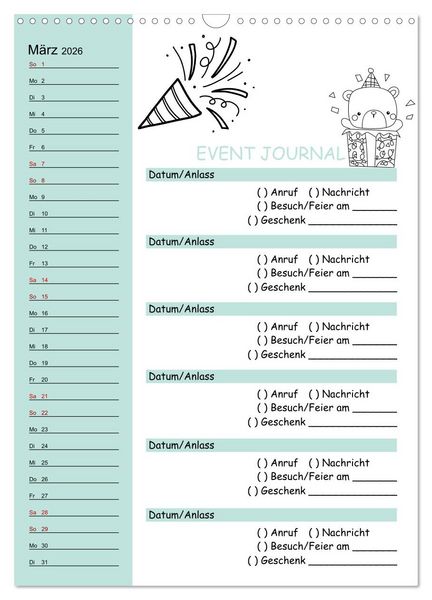 Produktbild: Geburtstagsplaner Doodle Tiere - F&uuml;r Termine, Geschenke, Eventdetails & mehr (Wandkalender 2026 DIN A3 hoch), CALVENDO Monatskalender