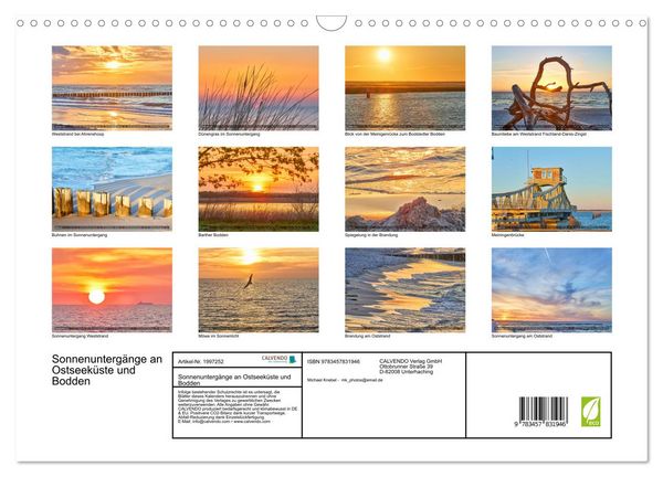 Produktbild: Sonnenunterg&auml;nge an Ostseek&uuml;ste und Bodden (Wandkalender 2026 DIN A3 quer), CALVENDO Monatskalender