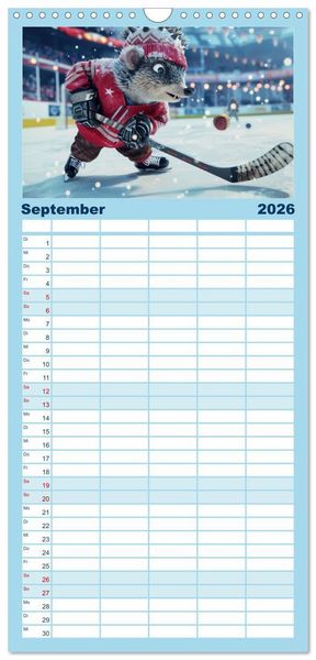 Produktbild: Familienplaner 2026 - Der tierisch lustige Eishockey Kalender mit 5 Spalten (Wandkalender, 21 x 45 cm) CALVENDO