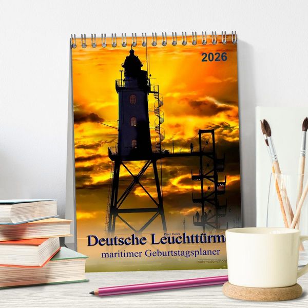Produktbild: Deutsche Leuchtt&uuml;rme - maritimer Geburtstagsplaner (Tischkalender 2026 DIN A5 hoch), CALVENDO Monatskalender