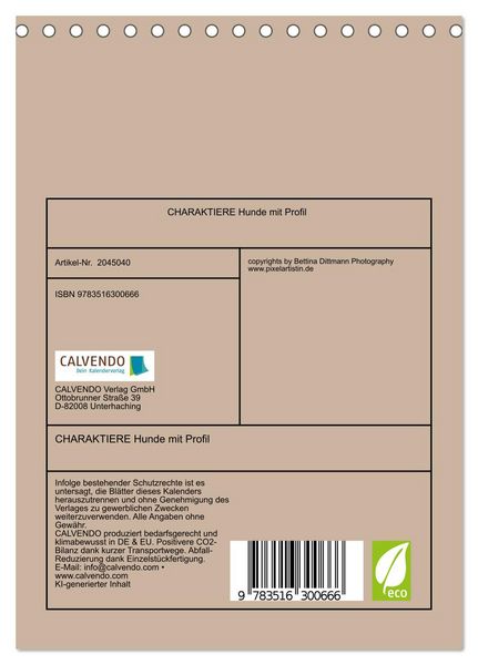 Produktbild: CHARAKTIERE Hunde mit Profil (Tischkalender 2026 DIN A5 hoch), CALVENDO Monatskalender