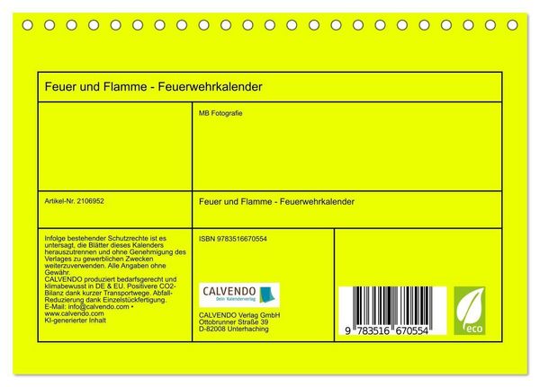 Produktbild: Feuer und Flamme - Feuerwehrkalender (Tischkalender 2026 DIN A5 quer), CALVENDO Monatskalender