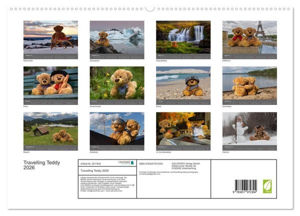Produktbild: Travelling Teddy 2026 (hochwertiger Premium Wandkalender 2026 DIN A2 quer), Kunstdruck in Hochglanz