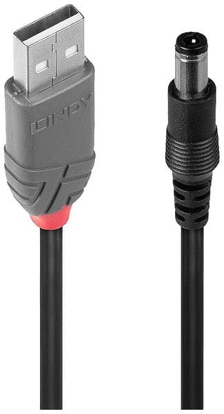 LINDY USB-Kabel USB 2.0 USB-A Stecker, DC Stecker 5,5mm 1.50m Schwarz 70267