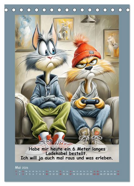 Produktbild: Kratzige Kerle. Trockener Katzenhumor vom Feinsten (Tischkalender 2026 DIN A5 hoch), CALVENDO Monatskalender
