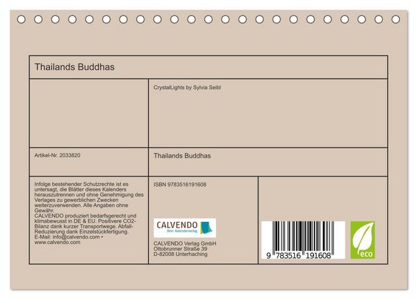 Produktbild: Thailands Buddhas (Tischkalender 2026 DIN A5 quer), CALVENDO Monatskalender