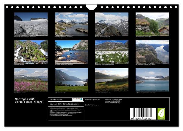 Produktbild: Norwegen 2026 - Berge, Fjorde, Moore (Wandkalender 2026 DIN A4 quer), CALVENDO Monatskalender