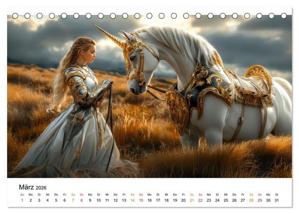 Produktbild: Einhorn-Welten - zwischen Fantasie und Wirklichkeit (Tischkalender 2026 DIN A5 quer), CALVENDO Monatskalender