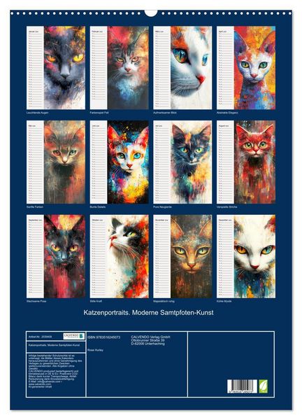 Produktbild: Katzenportraits. Moderne Samtpfoten-Kunst (Wandkalender 2026 DIN A2 hoch), CALVENDO Monatskalender