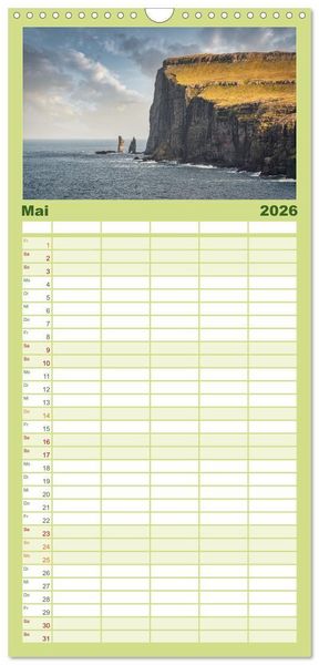 Produktbild: Familienplaner 2026 - F&auml;r&ouml;er &ndash; Faszinierende Inseln im Norden Europas mit 5 Spalten (Wandkalender, 21 x 45 cm) CALVENDO