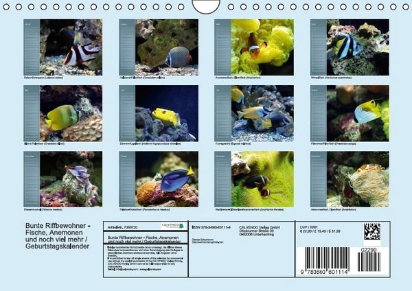 Produktbild: Bunte Riffbewohner - Fische, Anemonen und noch viel mehr (Wandkalender immerw&auml;hrend DIN A4 quer)