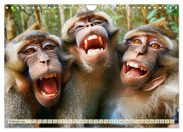 Produktbild: Affige Selfies. Tierisch witziges aus dem Dschungel (Wandkalender 2026 DIN A4 quer), CALVENDO Monatskalender