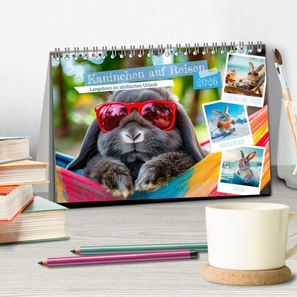 Produktbild: Kaninchen auf Reisen (Tischkalender 2026 DIN A5 quer), CALVENDO Monatskalender