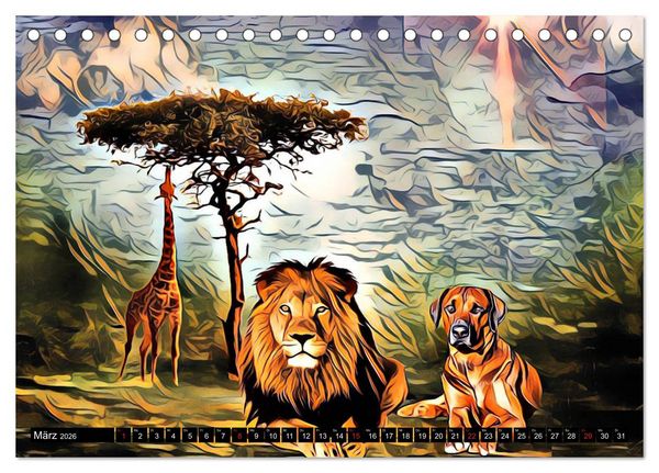 Produktbild: Rhodesian Ridgeback der Hund mit dem Tropfen L&ouml;wenblut (Tischkalender 2026 DIN A5 quer), CALVENDO Monatskalender