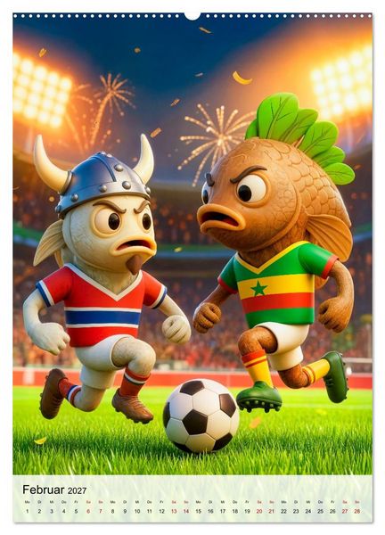 Produktbild: Food‑Fu&szlig;baller - Lustiger kulinarischer Fu&szlig;ballspa&szlig; (Wandkalender 2027 DIN A2 hoch), CALVENDO Monatskalender