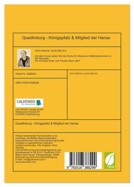 Produktbild: Quedlinburg - K&ouml;nigspfalz & Mitglied der Hanse (Tischkalender 2026 DIN A5 hoch), CALVENDO Monatskalender