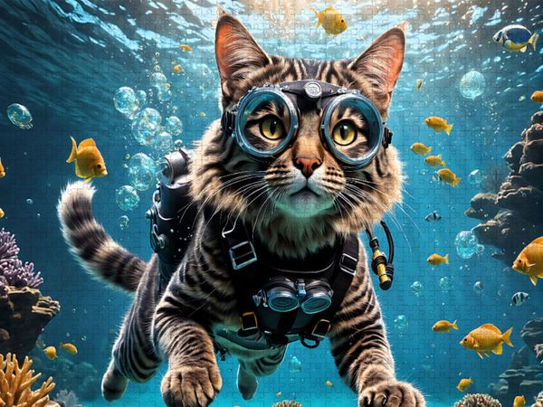 Produktbild: CALVENDO Puzzle Erfahrene Tauchkatze in tropischer Unterwasserwelt | 1000 Teile Lege-Gr&ouml;&szlig;e 64x48cm Foto-Puzzle f&uuml;r gl&uuml;ckliche Stunden