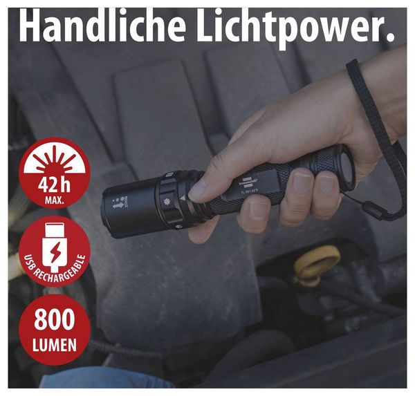 Produktbild: Brennenstuhl LuxPremium LED Taschenlampe &uuml;ber USB 800lm 42h 0.26kg