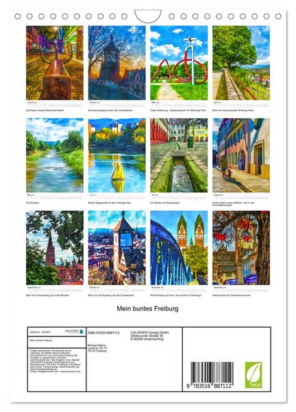 Produktbild: Mein buntes Freiburg (Wandkalender 2027 DIN A4 hoch), CALVENDO Monatskalender