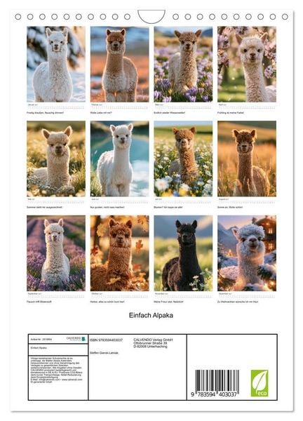 Produktbild: Einfach Alpaka (Wandkalender 2027 DIN A4 hoch), CALVENDO Monatskalender