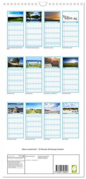Produktbild: Familienplaner 2027 - Meer-Landschaft - 12 Monate Schleswig Holstein mit 5 Spalten (Wandkalender, 21 x 45 cm) CALVENDO