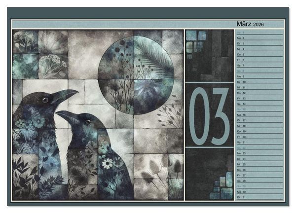Produktbild: Kr&auml;hen. Verborgene Farbnuancen. Kunst. (Wandkalender 2026 DIN A3 quer), CALVENDO Monatskalender
