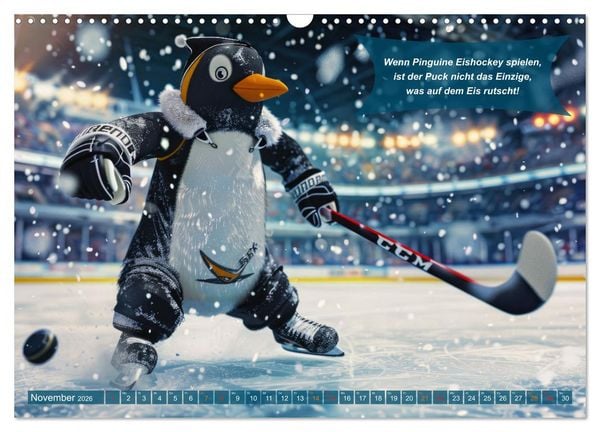 Produktbild: Der tierisch lustige Eishockey Kalender (Wandkalender 2026 DIN A3 quer), CALVENDO Monatskalender