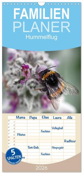 Produktbild: Familienplaner 2026 - Hummelflug mit 5 Spalten (Wandkalender, 21 x 45 cm) CALVENDO