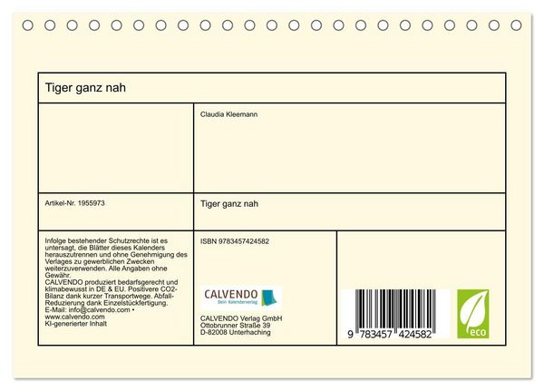 Produktbild: Tiger ganz nah (Tischkalender 2026 DIN A5 quer), CALVENDO Monatskalender