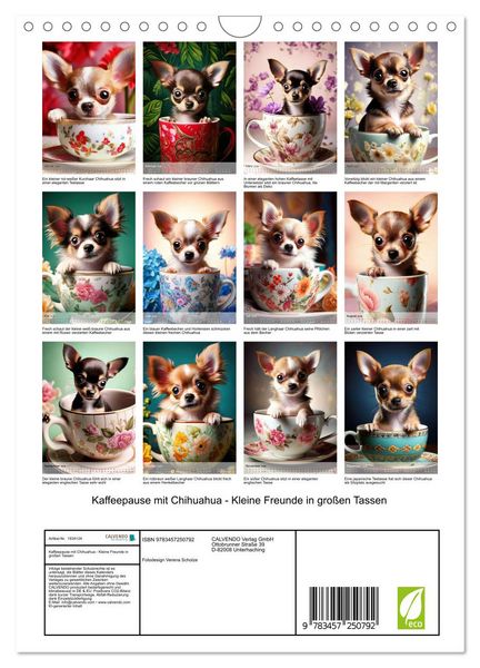 Produktbild: Kaffeepause mit Chihuahua - Kleine Freunde in gro&szlig;en Tassen (Wandkalender 2026 DIN A4 hoch), CALVENDO Monatskalender