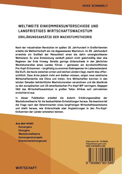 Produktbild: Weltweite Einkommensunterschiede und langfristiges Wirtschaftswachstum. Erkl&auml;rungsans&auml;tze der Wachstumstheorie