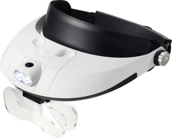 TOOLCRAFT TO-5137806 Kopflupe mit LED-Beleuchtung Vergrößerungsfaktor: 1.0 x, 1.5 x, 2.0 x, 2.5 x, 3.5 x Linsengröße: (L x B) 107 mm x 48 mm Wei