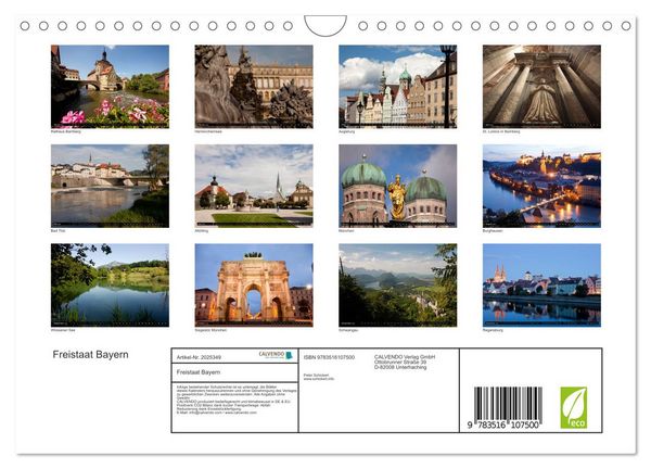 Produktbild: Freistaat Bayern (Wandkalender 2026 DIN A4 quer), CALVENDO Monatskalender