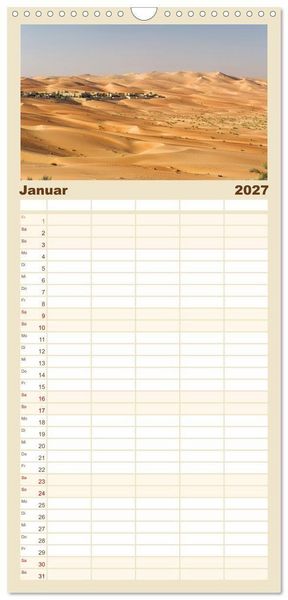Produktbild: Familienplaner 2027 - Die D&uuml;nen in der W&uuml;ste von Abu Dhabi mit 5 Spalten (Wandkalender, 21 x 45 cm) CALVENDO
