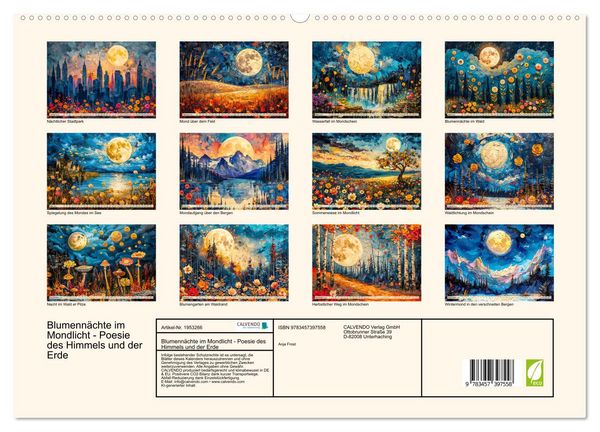 Produktbild: Blumenn&auml;chte im Mondlicht - Poesie des Himmels und der Erde (hochwertiger Premium Wandkalender 2026 DIN A2 quer), Kunstdruck in Hochglanz