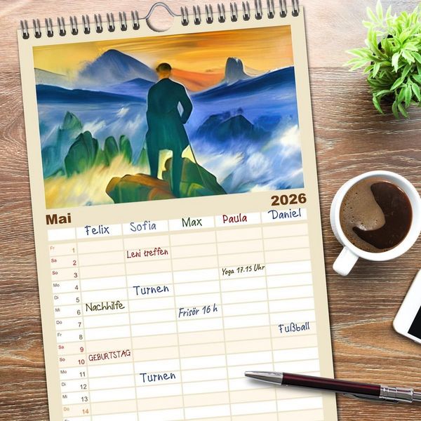 Produktbild: Familienplaner 2026 - Malertausch mit 5 Spalten (Wandkalender, 21 x 45 cm) CALVENDO